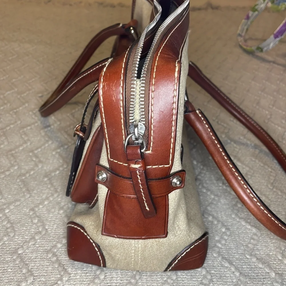 Dooney & Bourke Double Pocket Tote Purse in brown colored monogram. - Picture 6 of 14